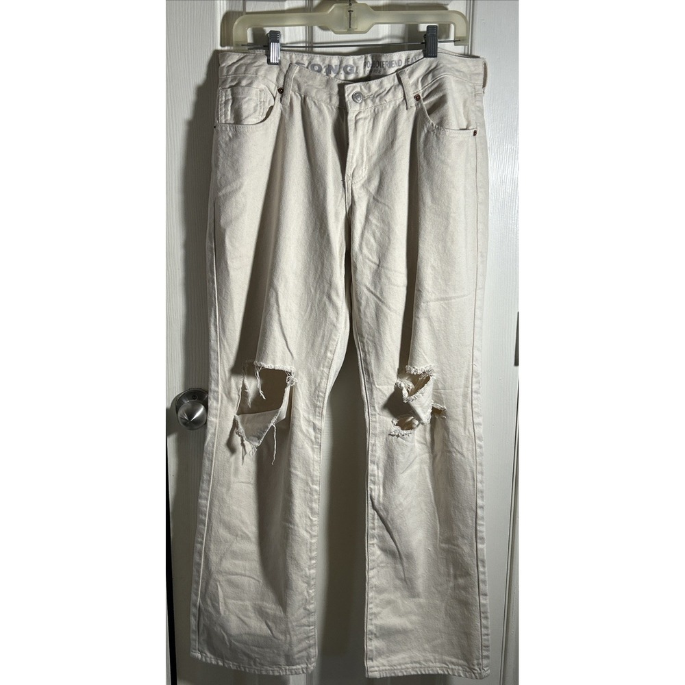 Ivory White S.O.N.G. Jeans Womens 13/31 90s Boyfriend‎ Low Rise Distressed